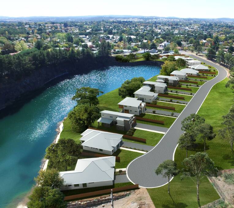 WATERFRONT: An artist's impression of how the 16 houses will be sited fronting the Bluestone Lake. Photo: CONTRIBUTED