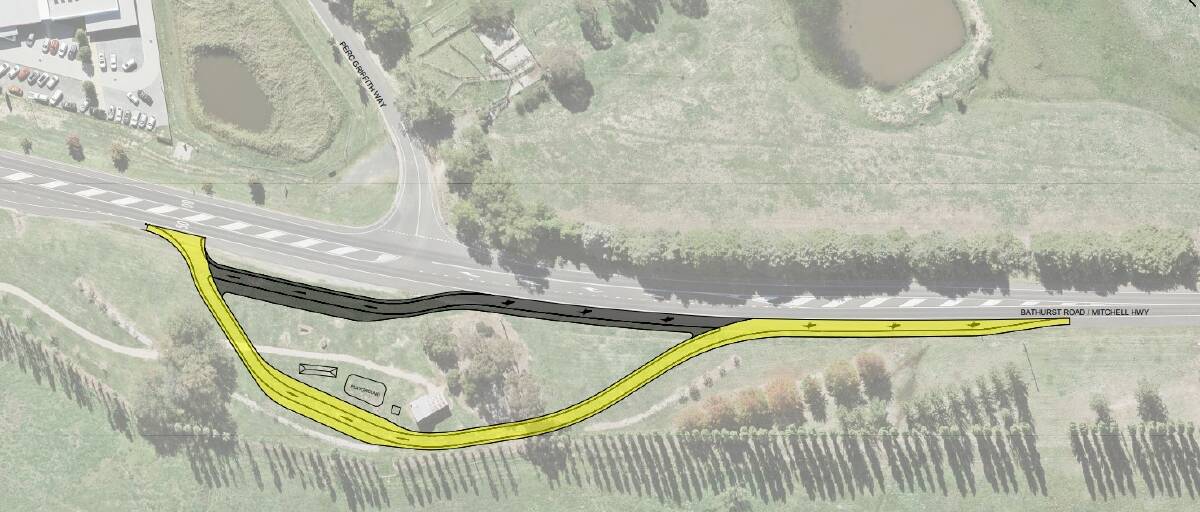 PLANS: How the site would look with access for cars (yellow line) and larger vehicles (grey area). Photo: Supplied