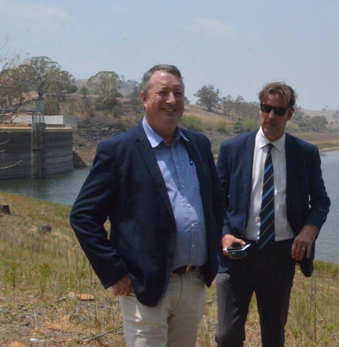 WATER SHORTAGE: Council's technical services director Ian Greenham with CEO David Waddell at Suma Park Dam.