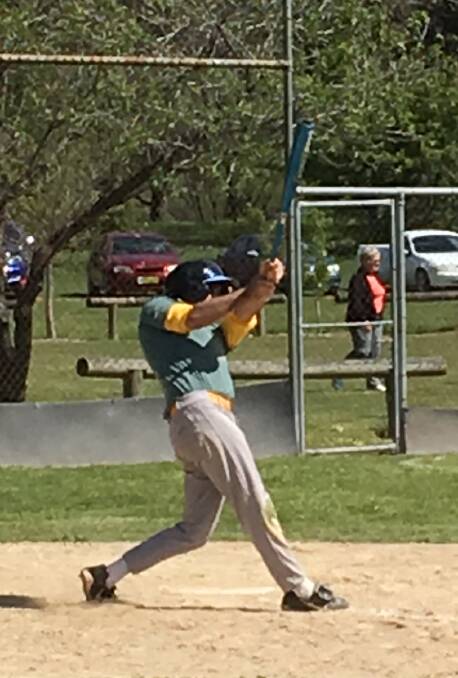 BIG HIT: Luke Whitton hits out at Wallerawang as Orange baseball returned for the first time in 10 years last Sunday. Photos: Contributed