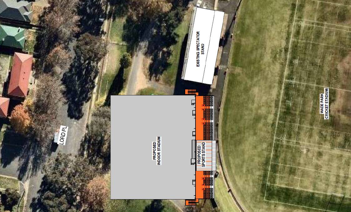 LANDMARK: An impression of the new structure with the grandstand at the front and adjacent to the existing grandstand at Wade Park. Photo: Supplied