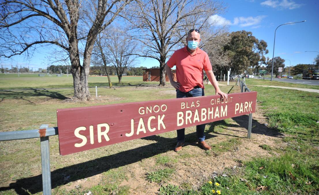 HISTORY: Cr Jason Hamling at the former Windsock Corner of the Gnoo Blas circuit where Sir Jack Brabham raced in the 1950s. Photo: JUDE KEOGH