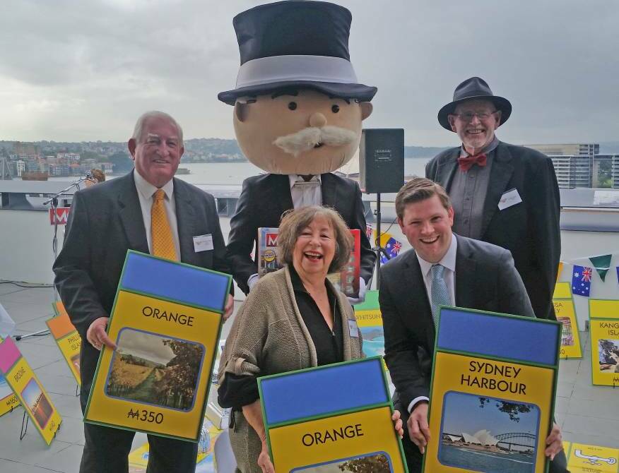 GAME ON: Then-Orange mayor John Davis, Gaye Stuart-Nairne, tourism minister Adam Marshall and Borry Gartrell at the announcement in Sydney in 2017. Photo: Supplied