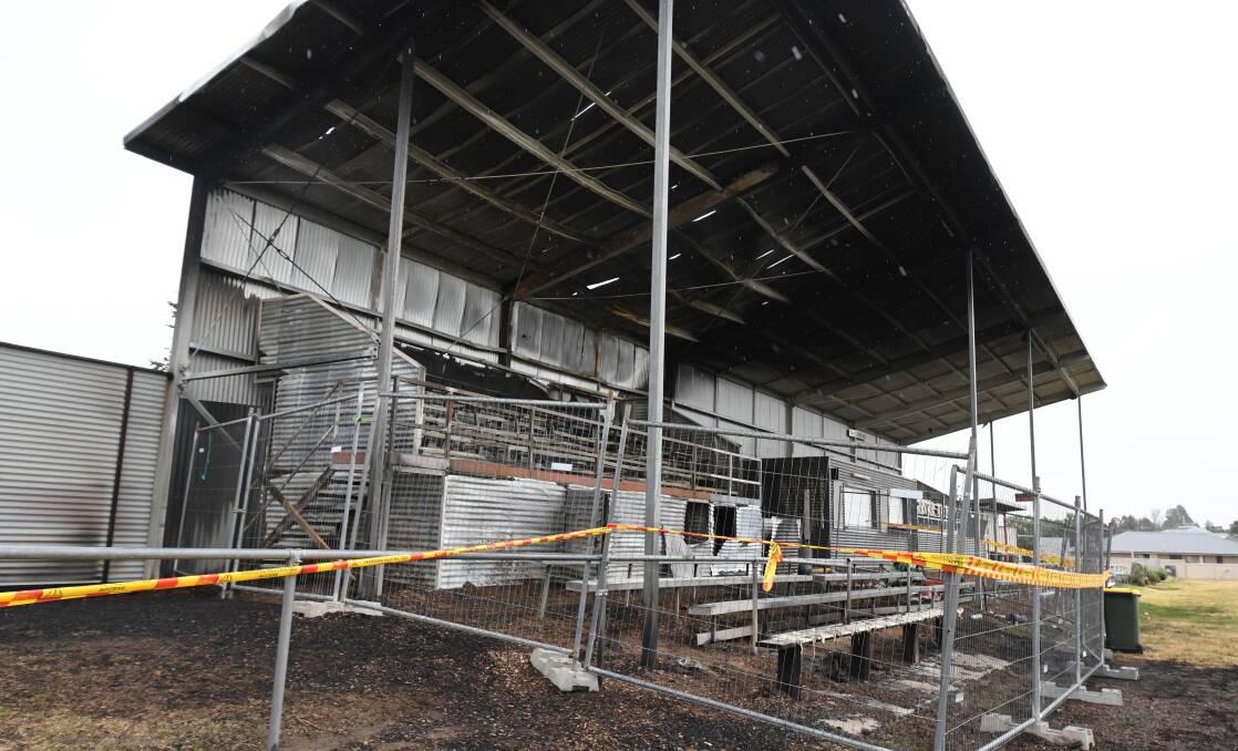 CRIME SCENE: The wrecked grandstand at Pride Park this week after Saturday afternoon's blaze caused major damage to the structure and destroyed club equipment stored in the building. Photo: JUDE KEOGH