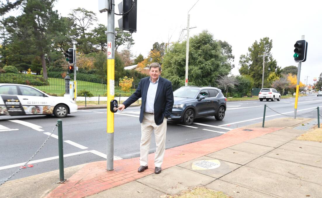 USE IT OR LOSE IT: Mayor Cr Reg Kidd at the pedestrian crossing on Bathurst Road. Photo: JUDE KEOGH