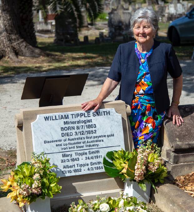 RECOGNITION: Lynette Silver beside her great, great, great grand uncle William Tipple Smith's new headstone in Rookwood Cemetery. Photo: Supplied
