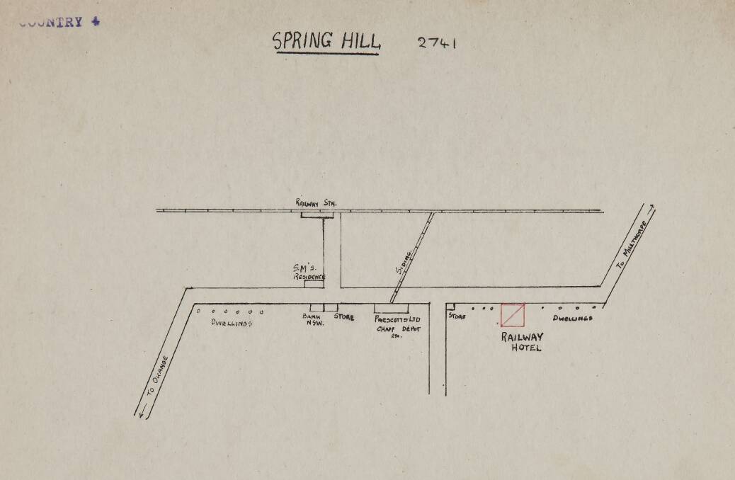 RAILWAY TOWN: Spring Hill in 1929 as drawn by a brewery inspector. Photo: ANU/Noel Butlin Archives
