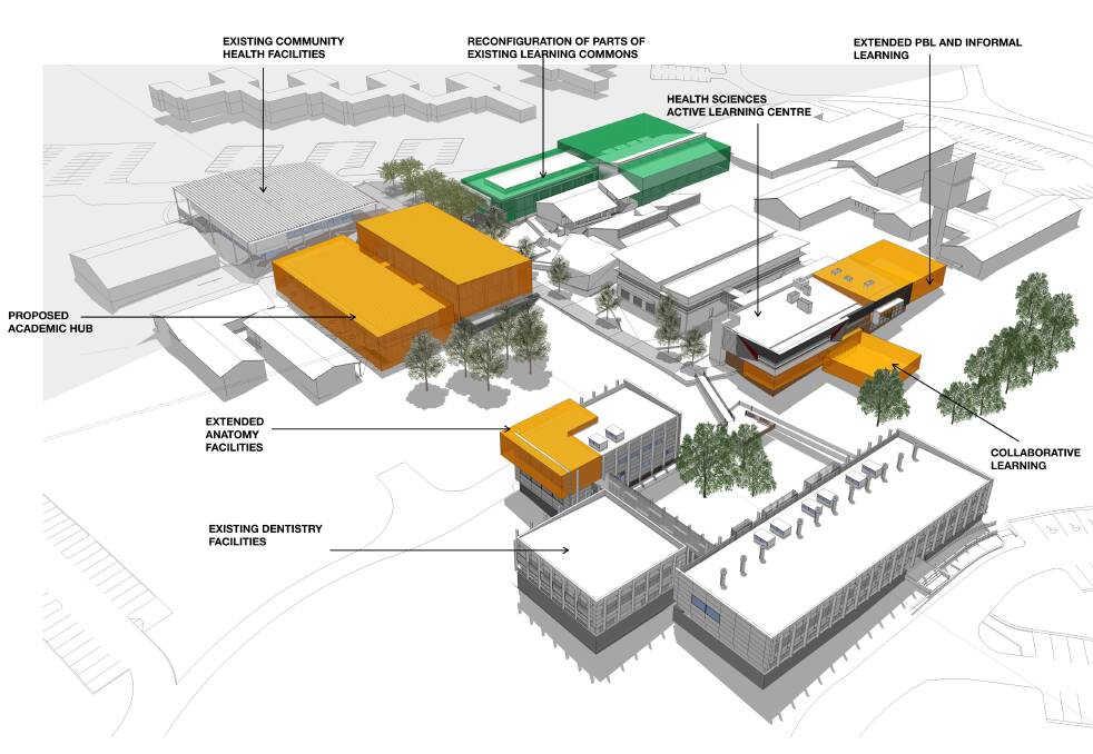 PLAN: How the CSU Orange campus will look with the new medical school buildings in yellow on this design plan. Photo: Supplied
