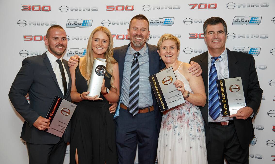 SUCCESSFUL: The West Orange Motors team with their awards, Justin Howarth,
Connie Goldsack, Aaron Daniel, Kylie Daniel and Stephen Thomas. Photo: Supplied
