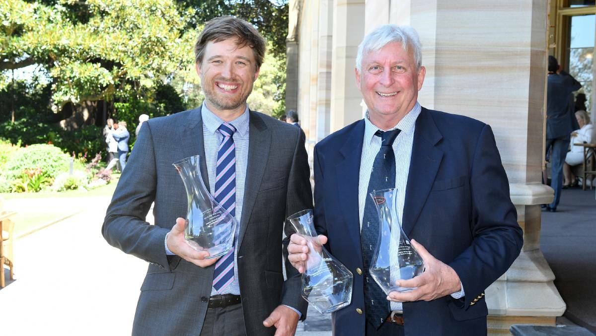 WINNERS: Ed Swift from Printhie Wines and Mark Davidson from Tamburlaine Wines with their trophies at the 2018 NSW Wine Awards.