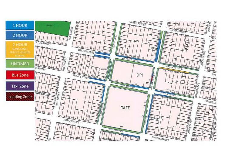 PROPOSED: The plans for on-street parking limits near the new DPI building.