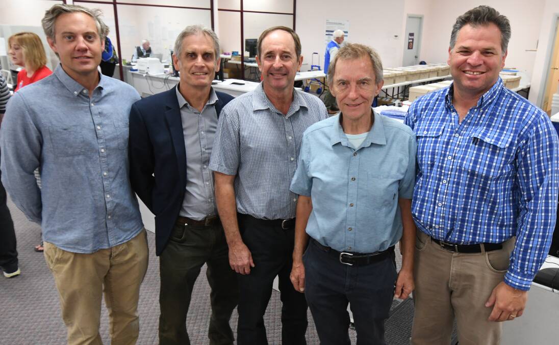 CANDIDATES: Luke Sanger, Stephen Nugent, Maurice Davey, Garry McMahon and Phil Donato at the poll ballot draw in Orange. Photo: JUDE KEOGH