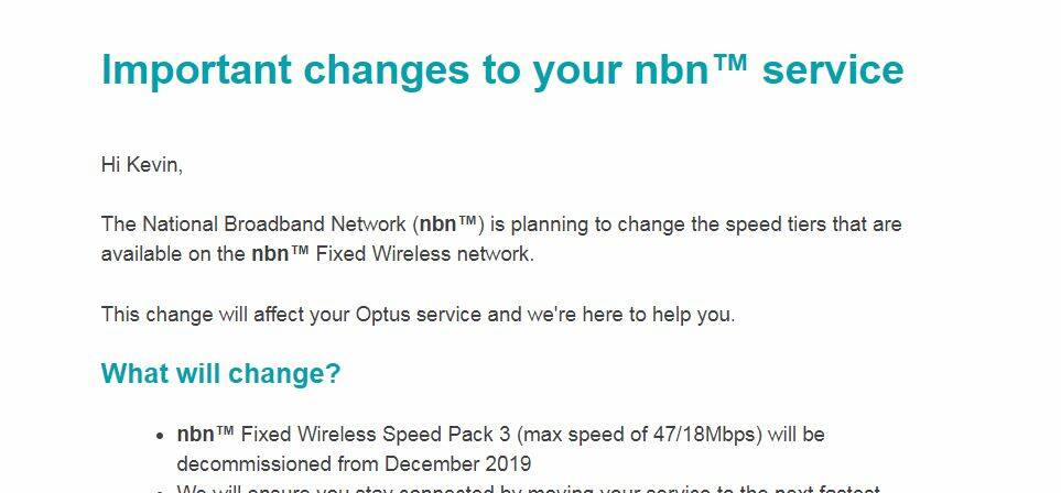 CHANGES: The note Optus sent to customers.
