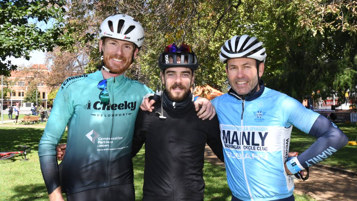 FIVE HOUR RIDE: Sydney cyclists Matt Gregory, Jean-Paul Williams and Colin Carrigan. Photo: CARLA FREEDMAN 