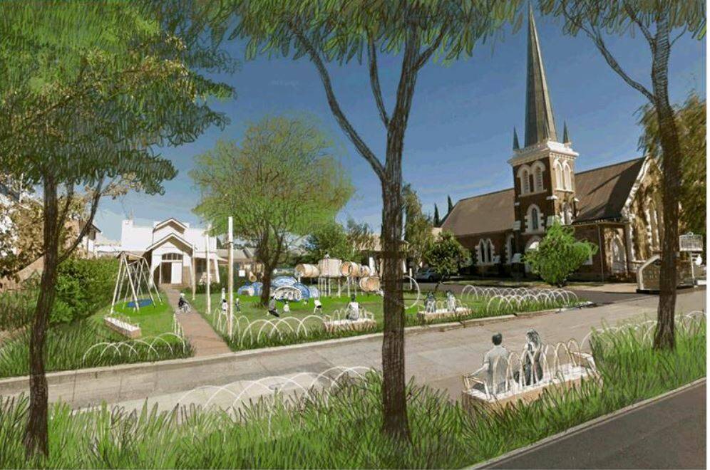 GREEN: How the area near the Uniting Church in Anson Street could be revitalised.