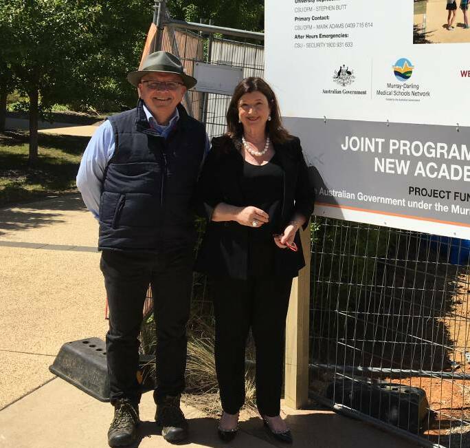 UNDERWAY: Construction project manager Glenn McMahon with the Dean of Rural Medicine Dr Lesley Forster at the Orange campus site.