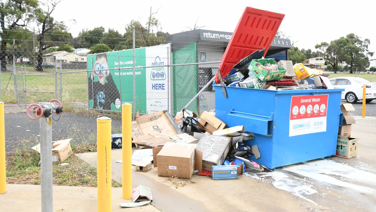 RUBBISH: The skip bin at the Flip Out site was overflowing with boxes and cardboard this week.