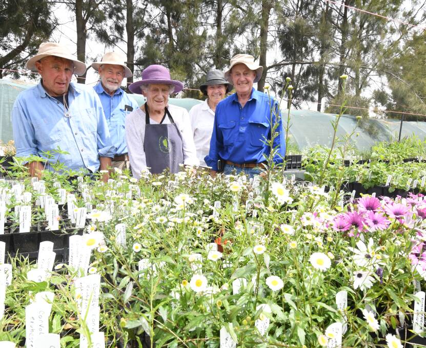 GREEN THUMBS: Stewart Chapman, Mike Patterson, Susan Sanders, Teena Howie and Dennis Croucher at the Botanic Gardens. Photo: JUDE KEOGH 