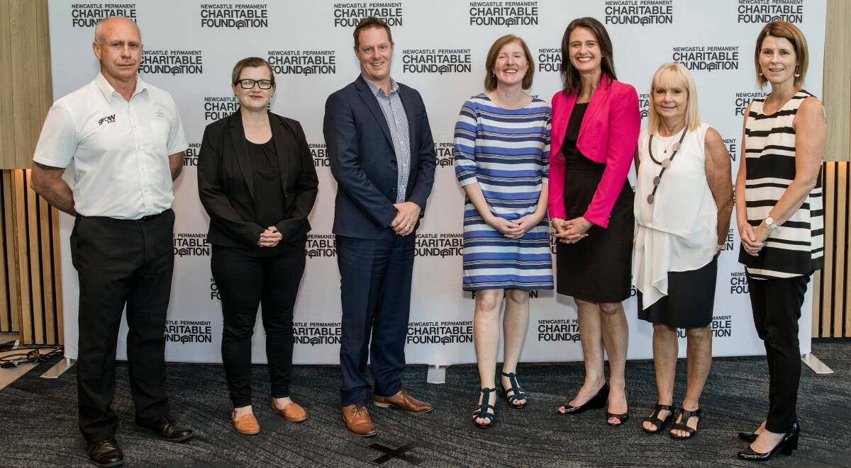 GRANTS: Shane Marshall (Compass), Penny Dordoy (Housing Plus), Luke Cameron and Holly Bornely (Northcott), Narelle Stocks (Veritas), Susie O’Neil (KIDS), Jo Ford (CP). Photo: Supplied 