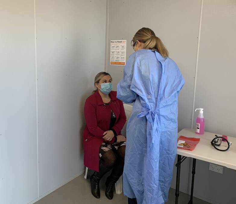TESTING: Tabitha Jones is tested for coronavirus by nurse Jo Marjoram. Photo: Supplied
