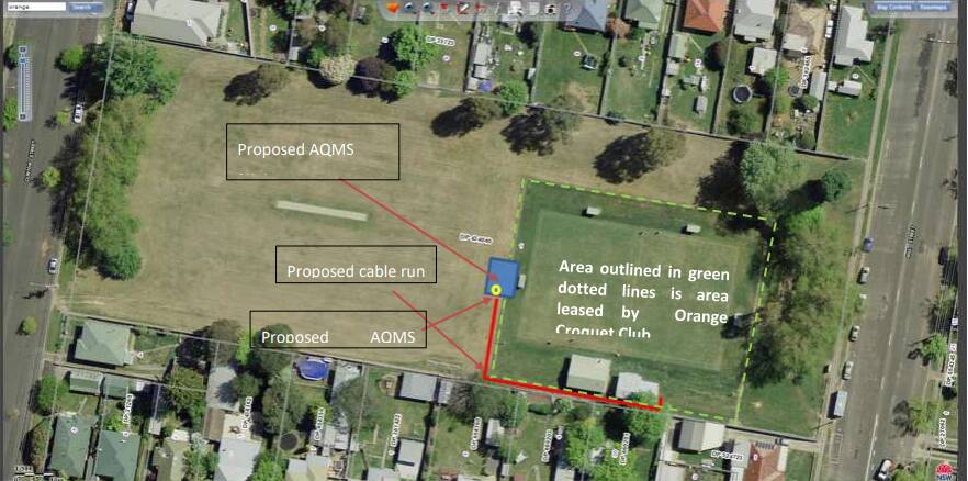 PLAN: A council image showing where the air quality monitoring station (AQMS) would be located at Jaeger Reserve next to the croquet club. Photo: Supplied