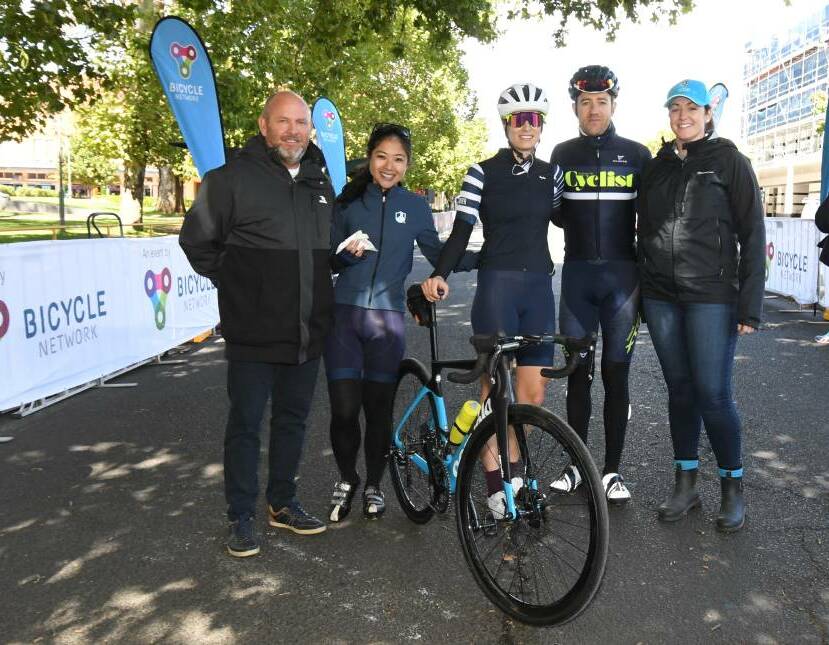 NEWCREST CHALLENGE: Cr Jason Hamling, Dora Yu, Zoe Clayton-Smith, Alec Malone and event organiser Rebecca Lane after this year's event finished at Robertson Park. Photo: CARLA FREEDMAN