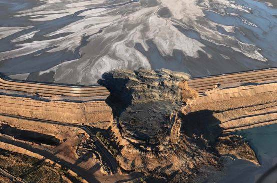 COLLAPSE: An aerial view of the site of the tailings dam wall breach which has led to Cadia having to deposit tailings in the Cadia Hill pit.