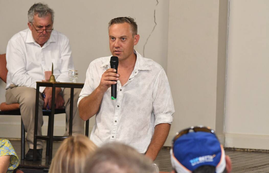 CANDIDATE: Country Labor's Luke Sanger addresses an election forum in Orange last week. Photo: JUDE KEOGH 0314jkelection6