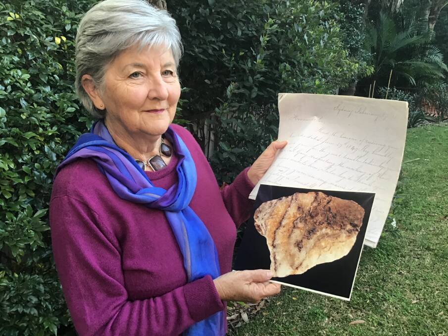 EVIDENCE: Author and descendant Lynette Silver with a photo of gold in quartz found by William Tipple Smith at Ophir and a copy of his letter of appeal. Photo: Supplied