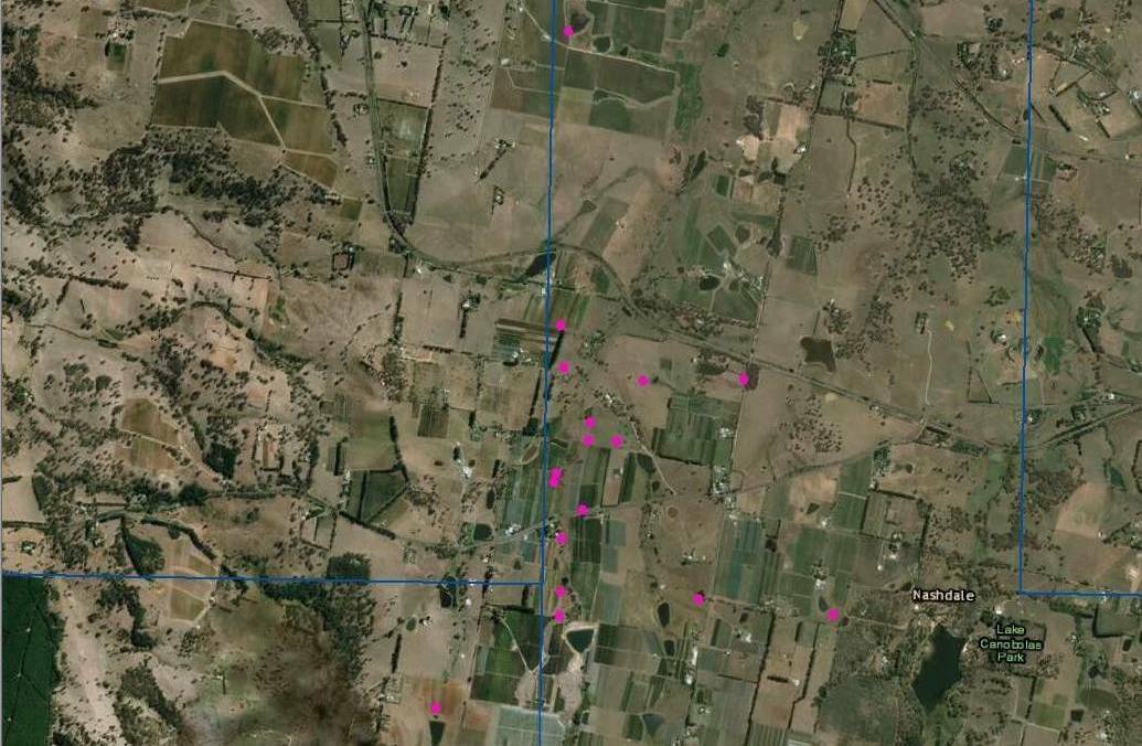 EXPLORATION SITES: The pink dots indicate where Fortescue carried out exploration drilling around Nashdale.