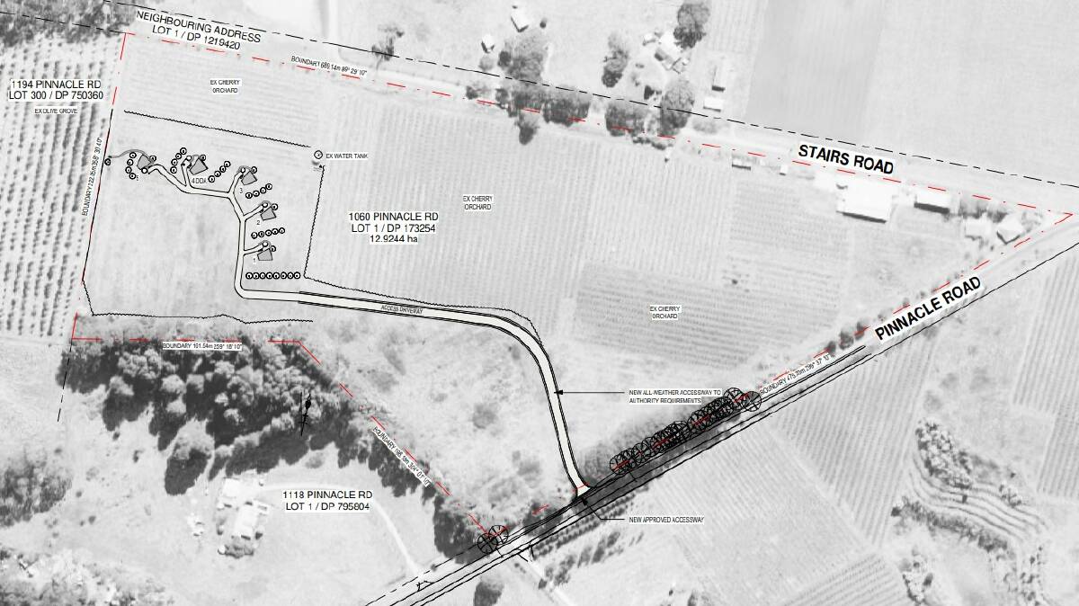 FARMSTAY: A plan in the DA showing the cabins would be located on the left at the end of an access road.