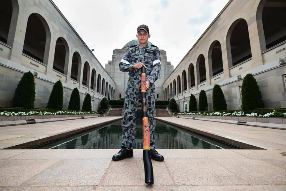 READY TO PLAY: Lynton Robbins will play the didgeridoo to start the national Anzac Day commemorative service at the Australian War Memorial on Saturday. Photo: Supplied