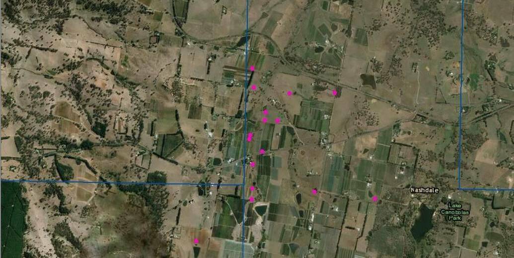 MAP: The pink dots indicate drilling sites around Nashdale.