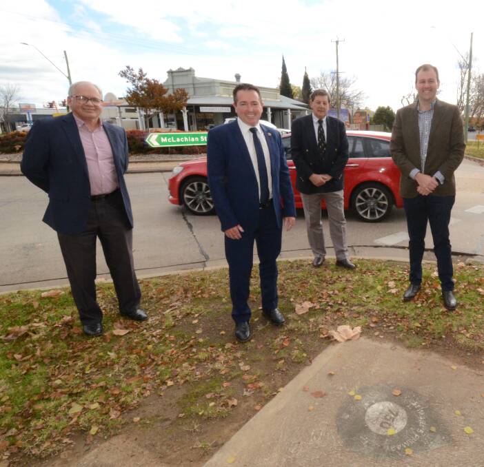 SAFETY: Cr Jeff Whitton, Regional Roads minister Paul Toole, mayor Reg Kidd and Sam Farraway MLC at the announcement. Photo: JUDE KEOGH