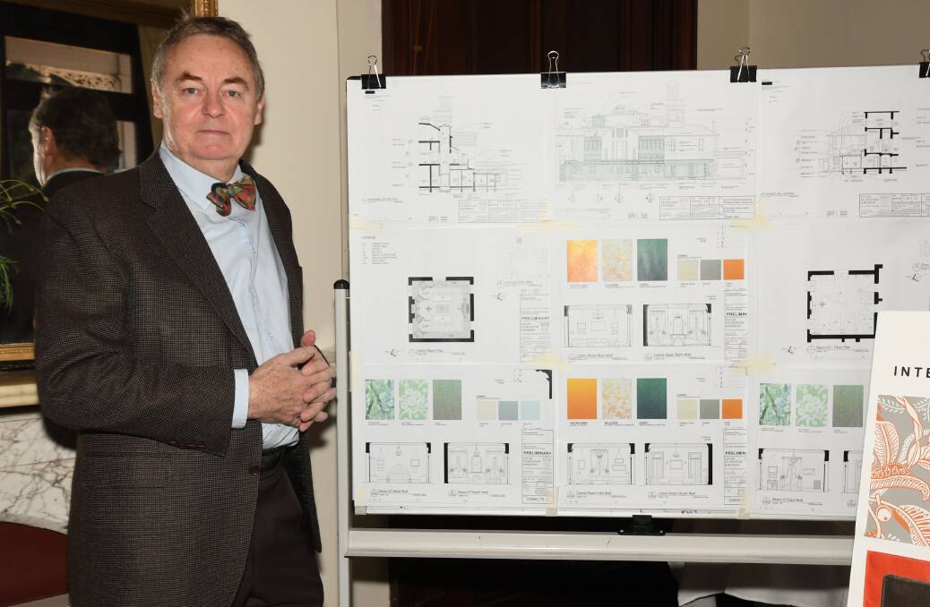 DESIGNER: Heritage architect Ian Stapleton with designs and proposed interior colours at the fundraising launch last year. Photo: CARLA FREEDMAN