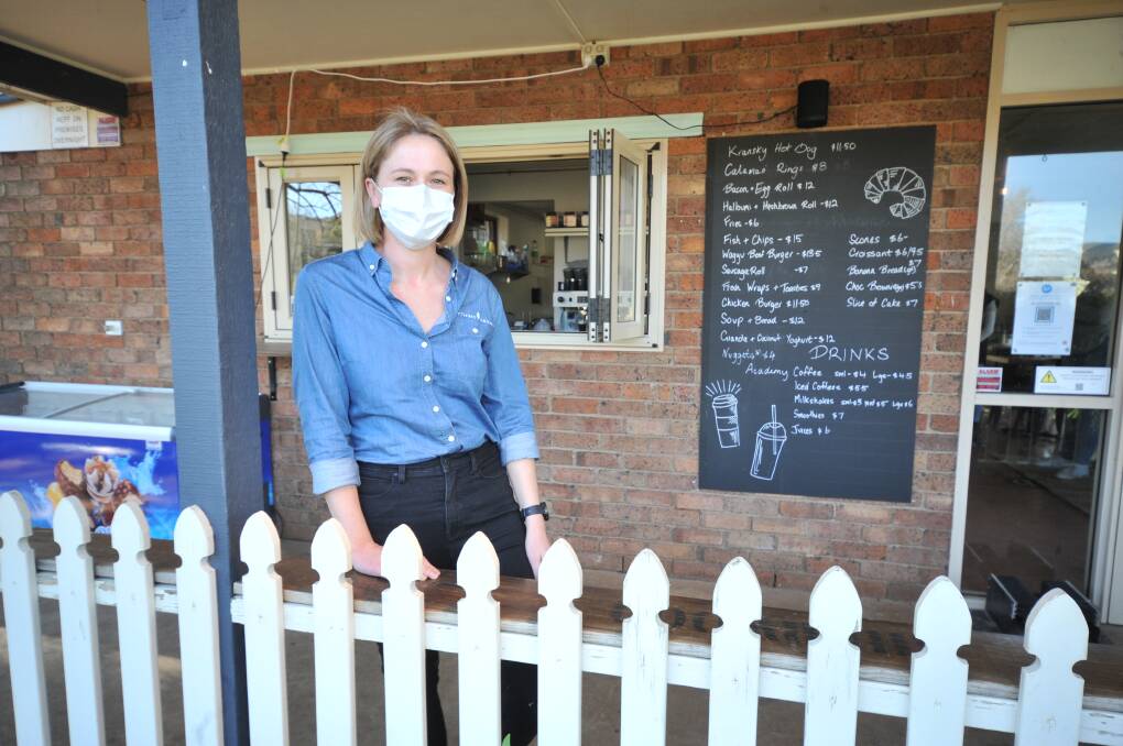 FOLLOWING THE RULES: Clare Bremerkamp at the Lake Canobolas kiosk which is limited to access from nearby residents under lockdown laws. Photo: JUDE KEOGH