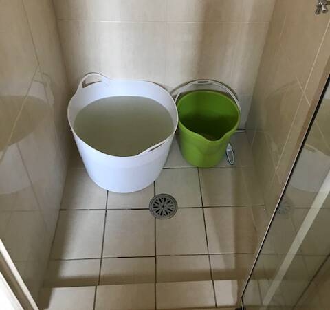 GREY WATER: Stand in a large tub to collect water while you shower.