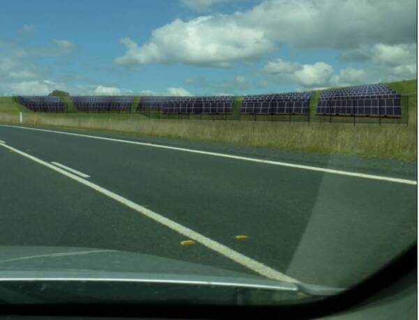 FUTURE VIEW: An impression of how the solar panels will initially look, before screening, from a car on the Mitchell Highway.