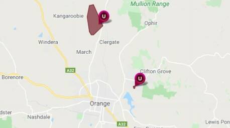 POWER OUTAGES: Two areas near Orange were without power until 9am on Tuesday. Photo: Essential Energy/Google maps