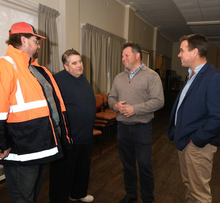 MEETING: David Warburton and Shane Austin with Phil Donato and Roy Butler, the  Shooters and Fishers party candidate for Barwon. Photo: JUDE KEOGH 0831jkdonato3