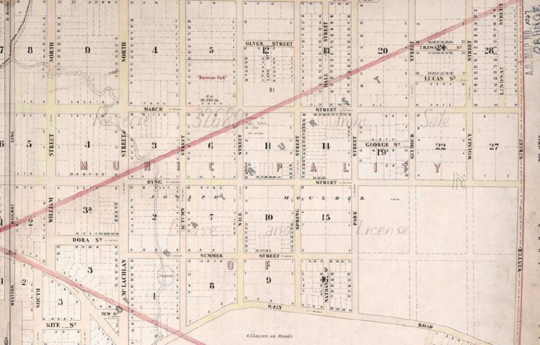 1894: This Historical Land Records Viewer map shows East Orange with the four seasonal streets and planned roads between Park and Winter streets.