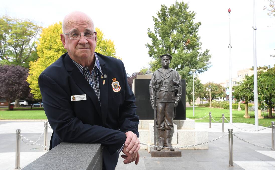 TOUGH CALL: Orange RSL sub-branch president Chris Colvin at the Cenotaph in Robertson Park after Anzac services were called off. Photo: CARLA FREEDMAN