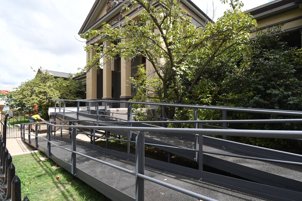 HERITAGE MEETS MODERN: The disabled access ramp in place at the front of the Orange Courthouse. Photo: JUDE KEOGH