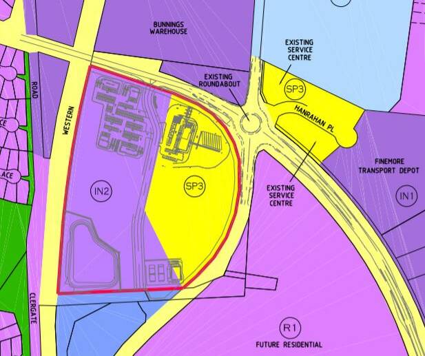 REZONING: It is planned to enlarge the yellow zoning (SP3) into the pink (IN2) site next to the railway line. Photo: Supplied