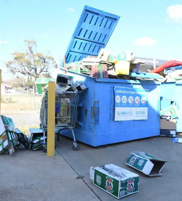 RUBBISH: Bins overflow and even a shopping trolley is left at the site. Photo: CARLA FREEDMAN