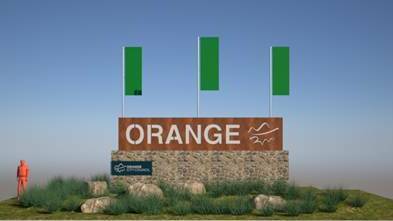 PLAN: The design for the entrance sign with the flags in place.