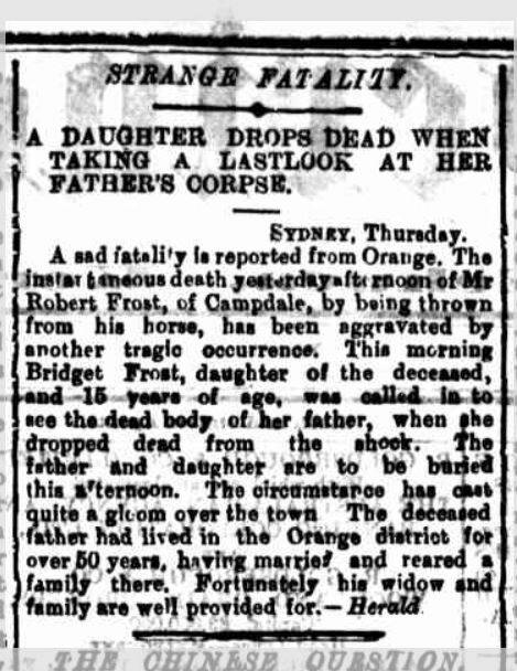STRANGE FATALITY: The Riverine Herald article of 1888.