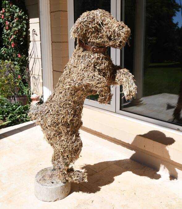 MAN'S BEST FRIEND: Scruffy, by Felicity Cavanough, is made from hay and will be on sale at the exhibition. Photo: CARLA FREEDMAN