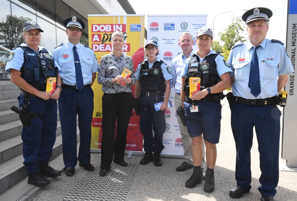 DRUG FIGHT: Senior Constable Tracey Bolam, Acting Superintendent Bruce Grassick, Cr Joanne McRae, Senior Constable Tracey Monro, Crime Stoppers CEO Peter Price, Senior Constable Sandra Barton and Chief Inspector Peter Atkins. Photo: JUDE KEOGH