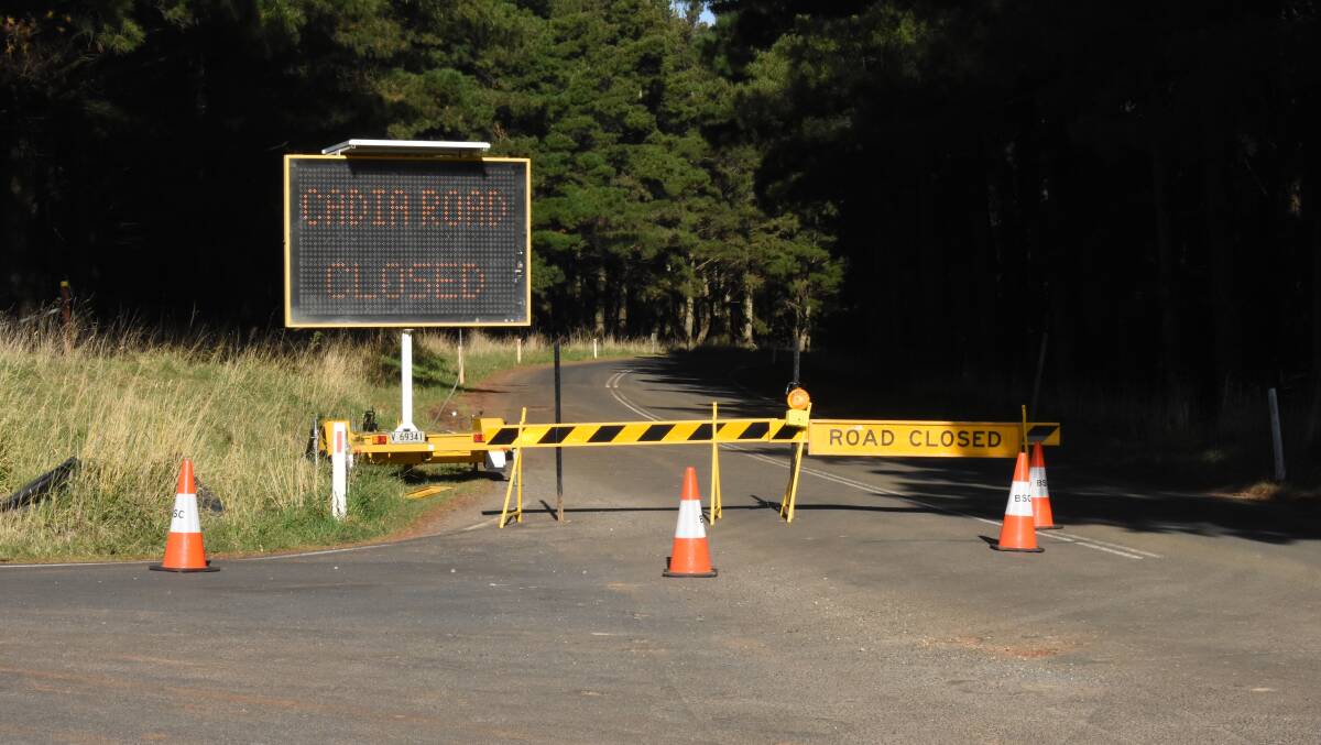 The road closure at the intersection of Woodville Road and Cadia Road.
